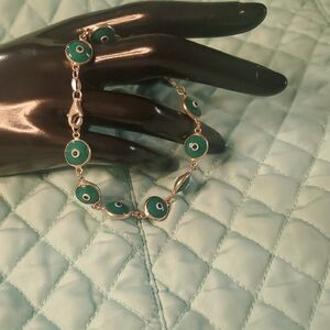Elegant Green Evil Eye Bracelet 925